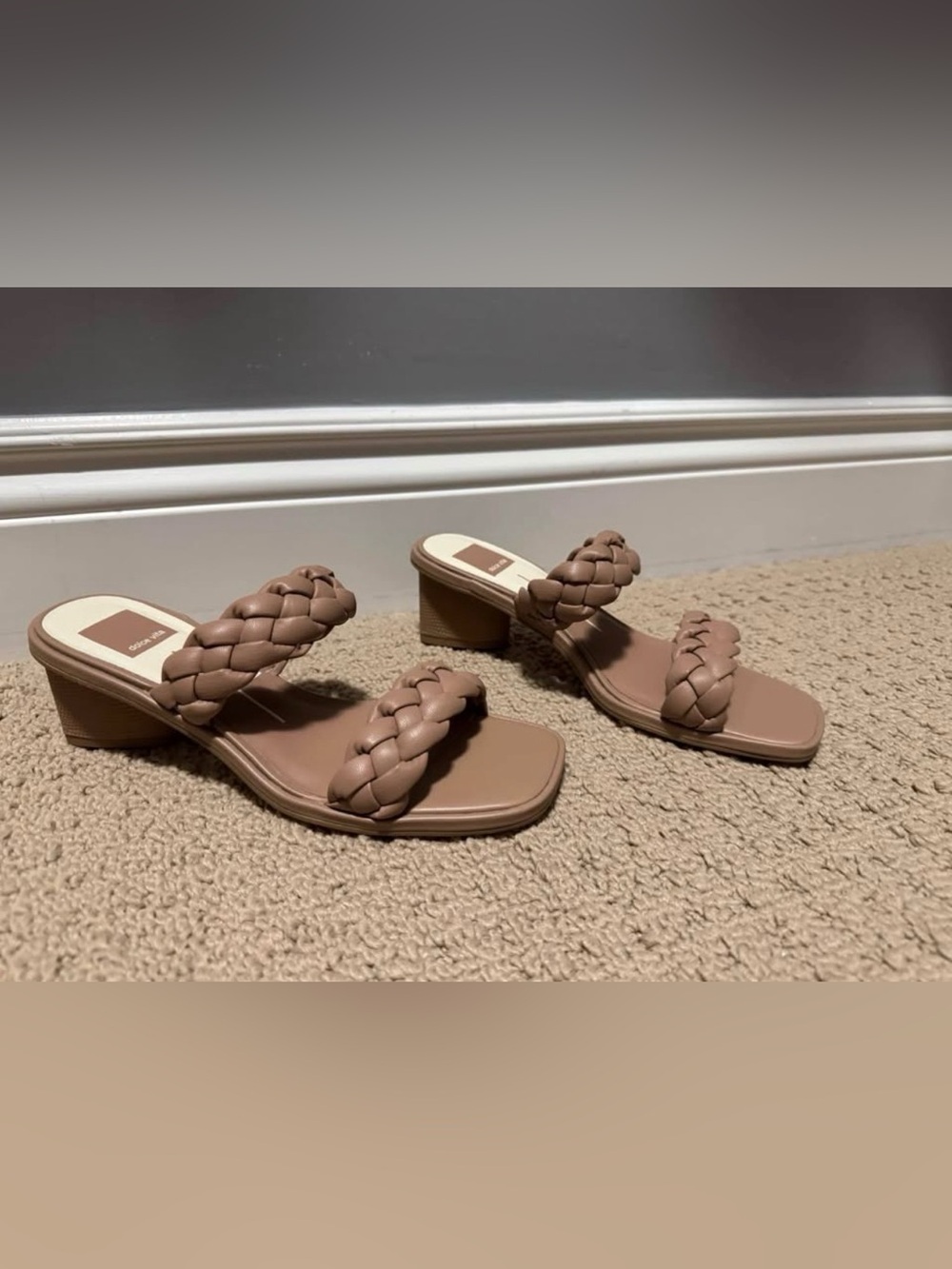 Dolce Vita Braided Double-Strap Block Heel Sandals in Taupe